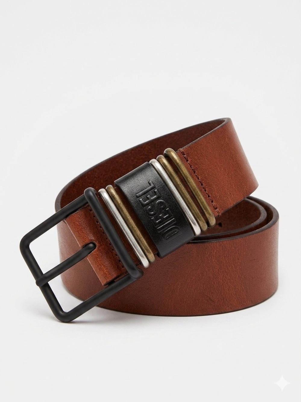 DIESEL Caramel Tan Cowhide Leather Belt TriTone Buckle EU95 US38